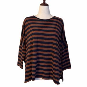 Mersea Striped Oversized Top Brown Black Boat Neck Relaxed Tunic Cotton Blend